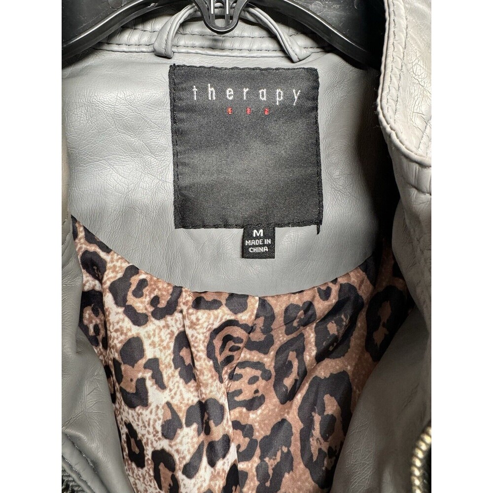 Therapy Jacket Women's Size M Gray Full Zip Pockets Lined Leopard - Picture 4 of 13